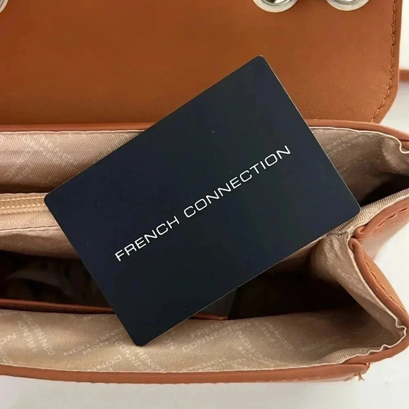 French Connection Crossbody Bag 23 L x 18 H x 8 W golden brown NWOT - Picture 7 of 12